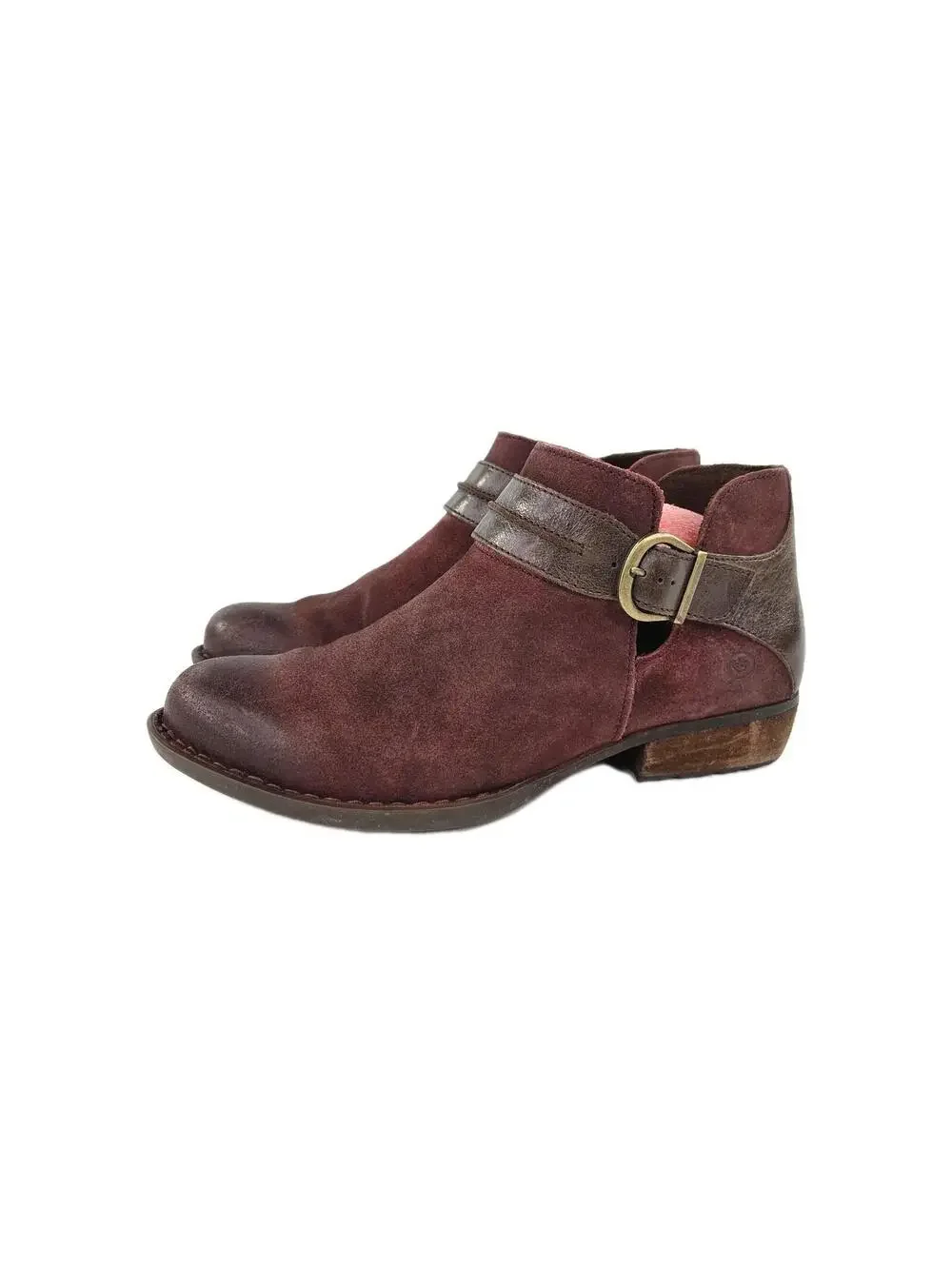 Born Kati Women's ankle booties US 9 M burgundy suede dark leather strap Boot